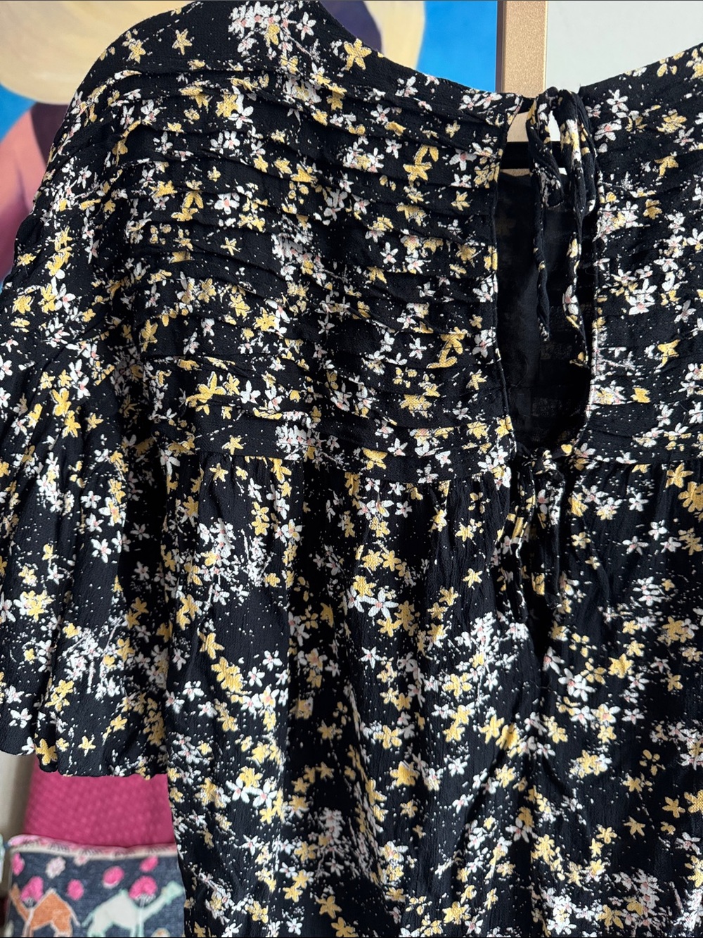 Free People Intimately Dessa Floral Bodysuit Size L Boho Puff Sleeve Peasant Top - Picture 9 of 11
